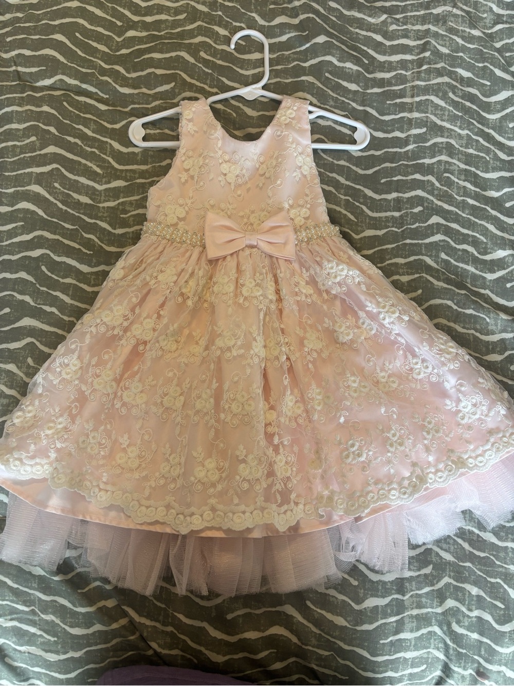 American Princess Blush Pink Lace Tulle Party Dress with Bow